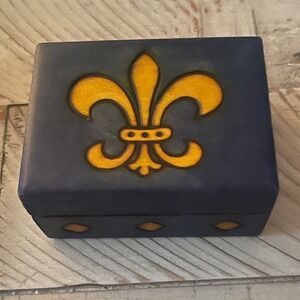 Handcrafted Wooden Keepsake Box Fleur de Lis Design Hinged Lid Decorative Gift